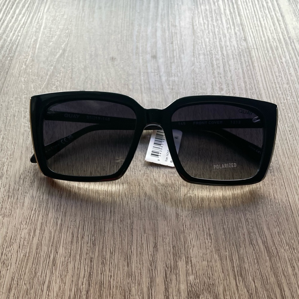 quay australia front cover black oversized square polarized sunglasses eyewear - Picture 3 of 7